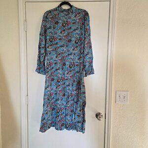 LOFT Long Sleeve Blue Paisley Dress
